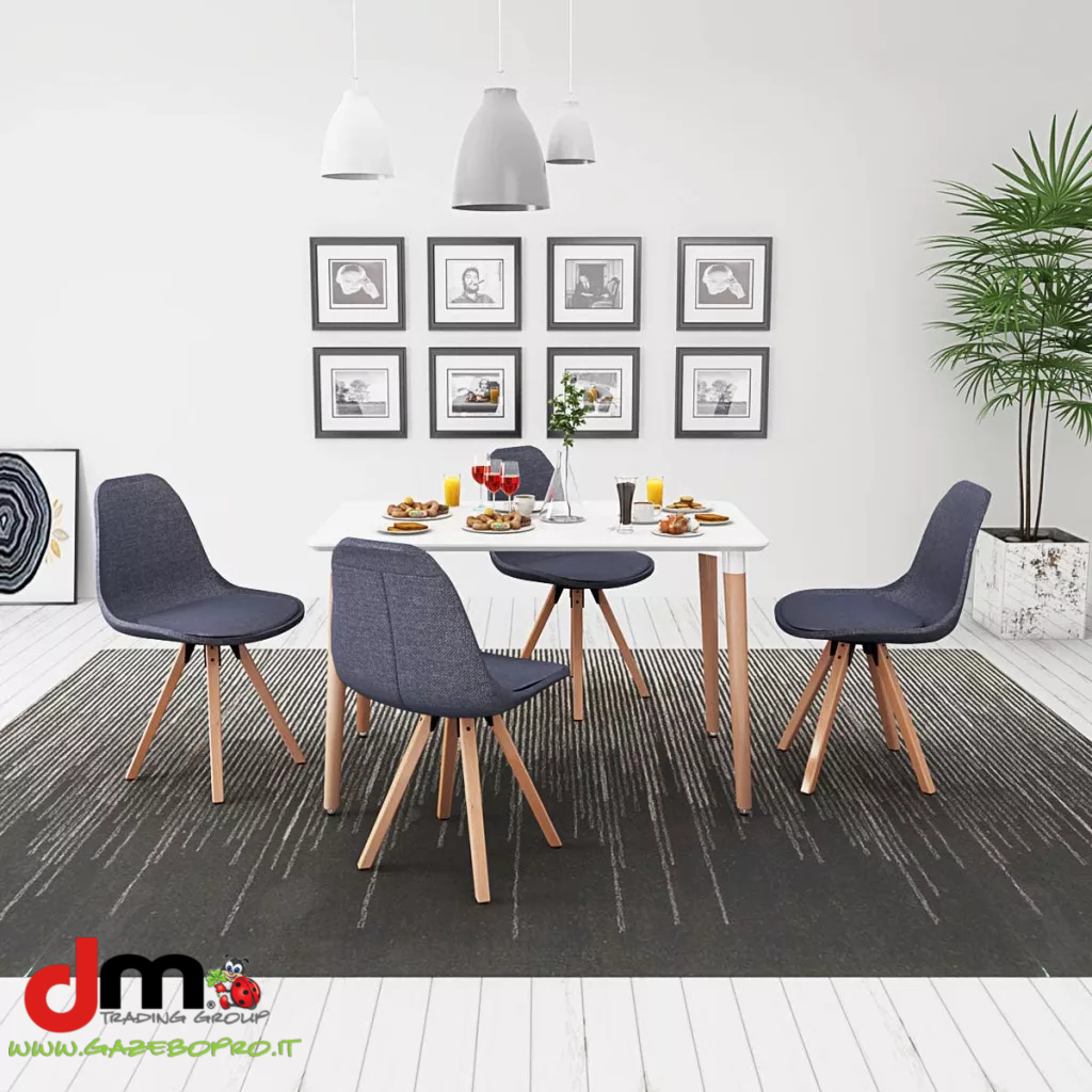 Set Tavolo e Sedie Sala da Pranzo Bianco e Grigio Scuro - Blu ... Set Tavolo e Sedie Sala da Pranzo Bianco e Grigio Scuro - Blu ...