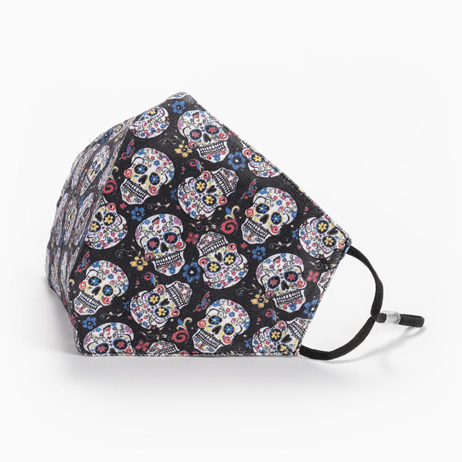 TESCHI - Colore Nero con tanti Teschi - cod. SK-006  (Mascherina Adulti + 2 Filtri) 