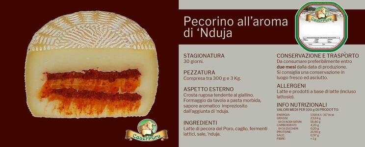 Pecorino alla n'duja, Formaggio aromatizzato Semistagionato, Caserporo, 1,1 kg
