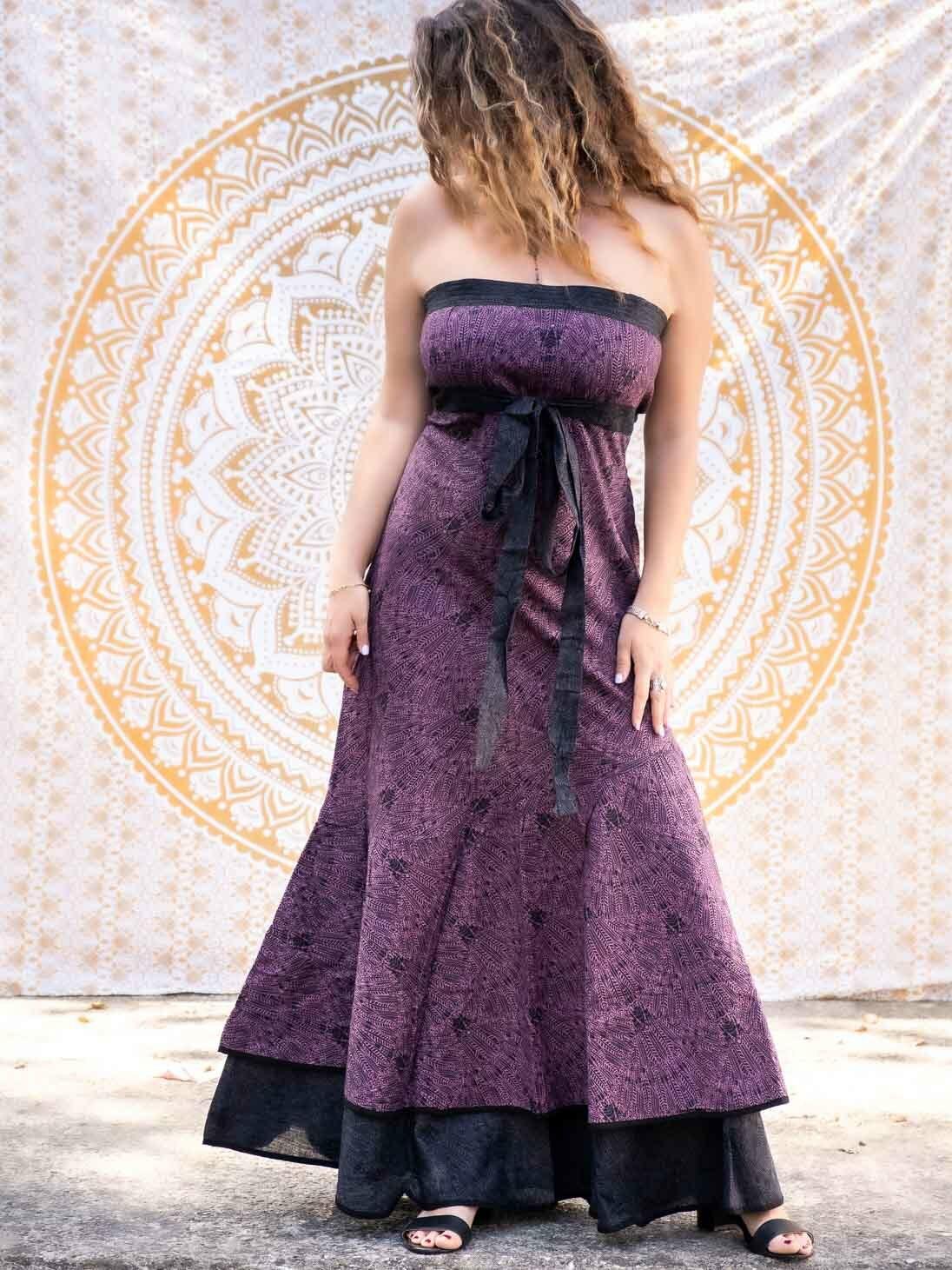 Vestito donna autoreggente Shanti - bicolor viola / grigio scuro