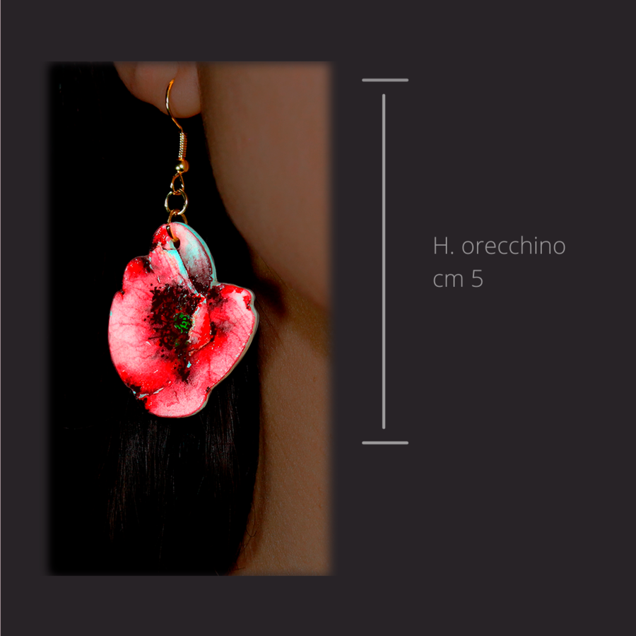 Orecchino Papavero - dipinto e lavorato a mano
