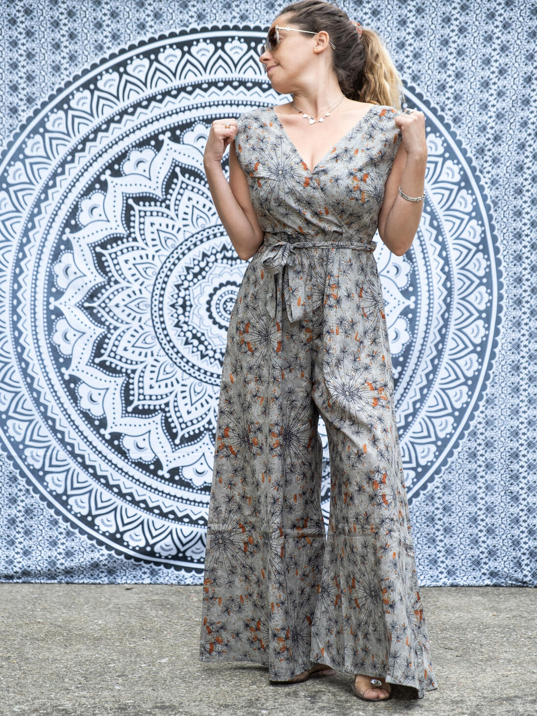 Offerta! Vestito tuta donna lungo Savitri pantalone a palazzo - grigio  arancione