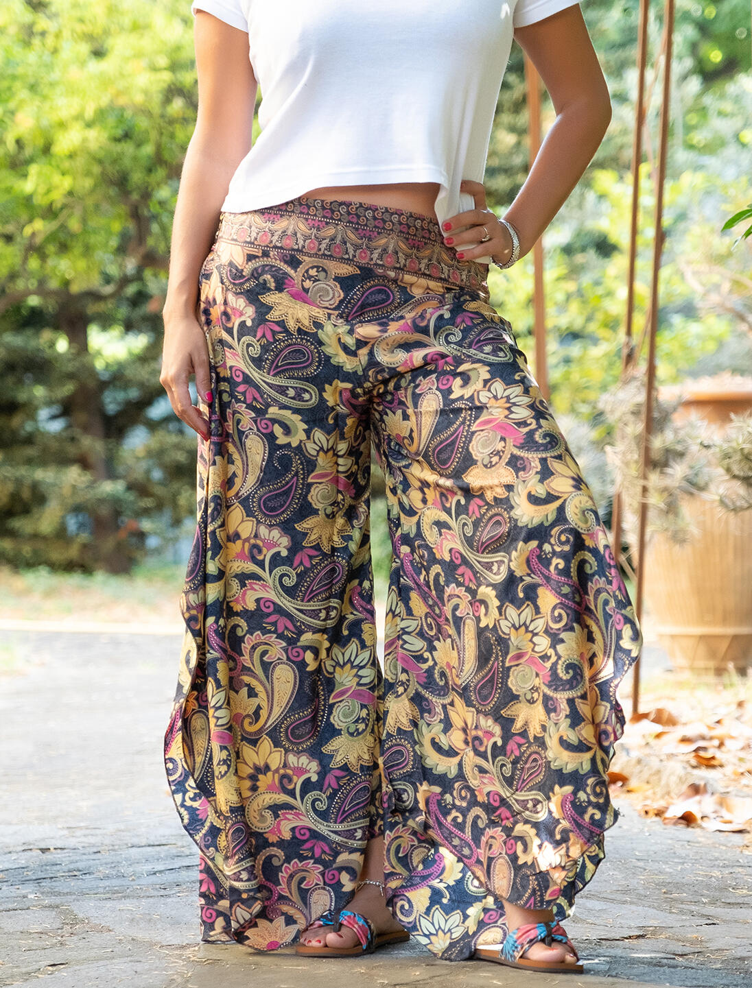 Pantalón mujer Payal largo en triángulo-Amarillo,fucsia, oro