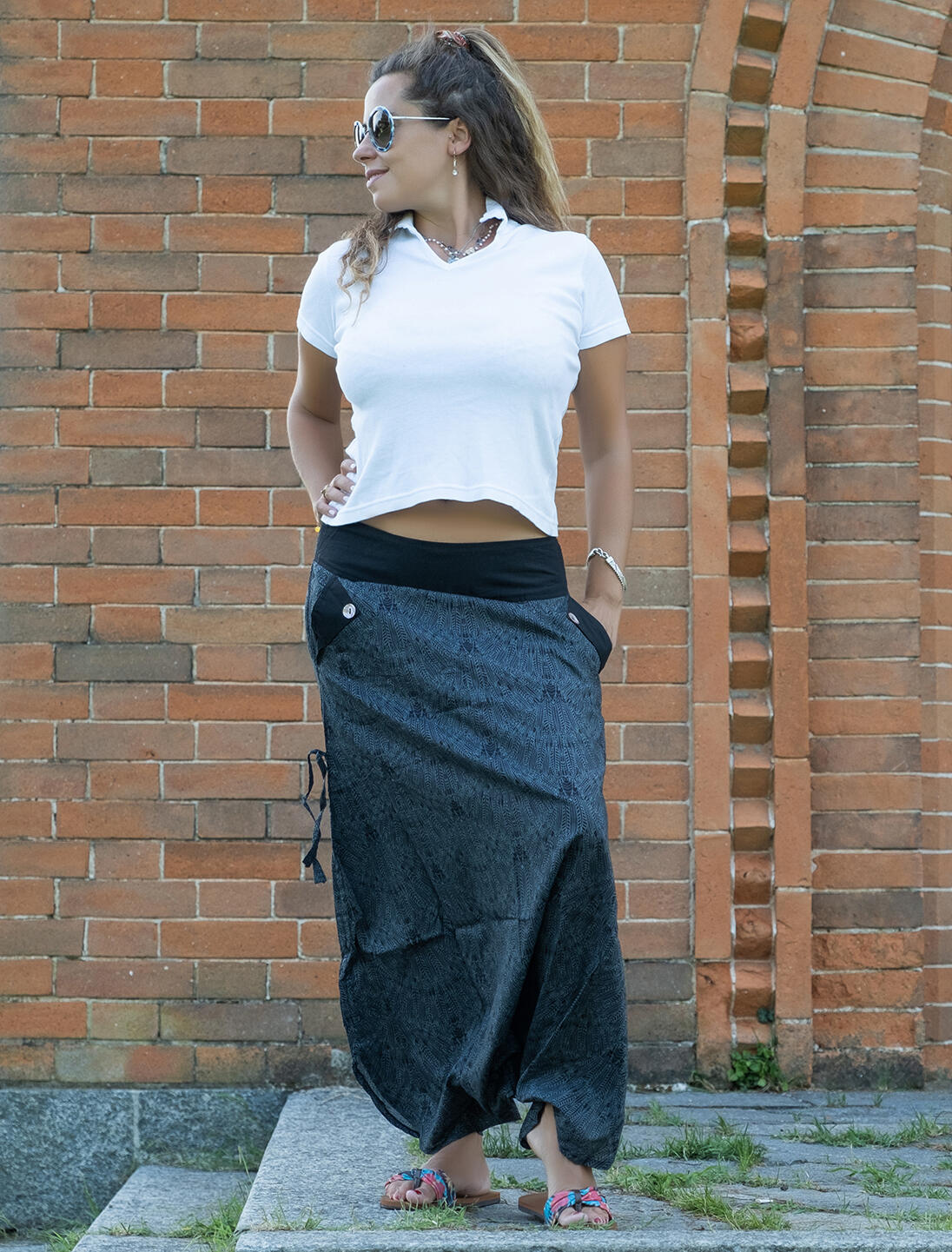 Panta gonna lunga Varuni con laccetti - Grigio scuro