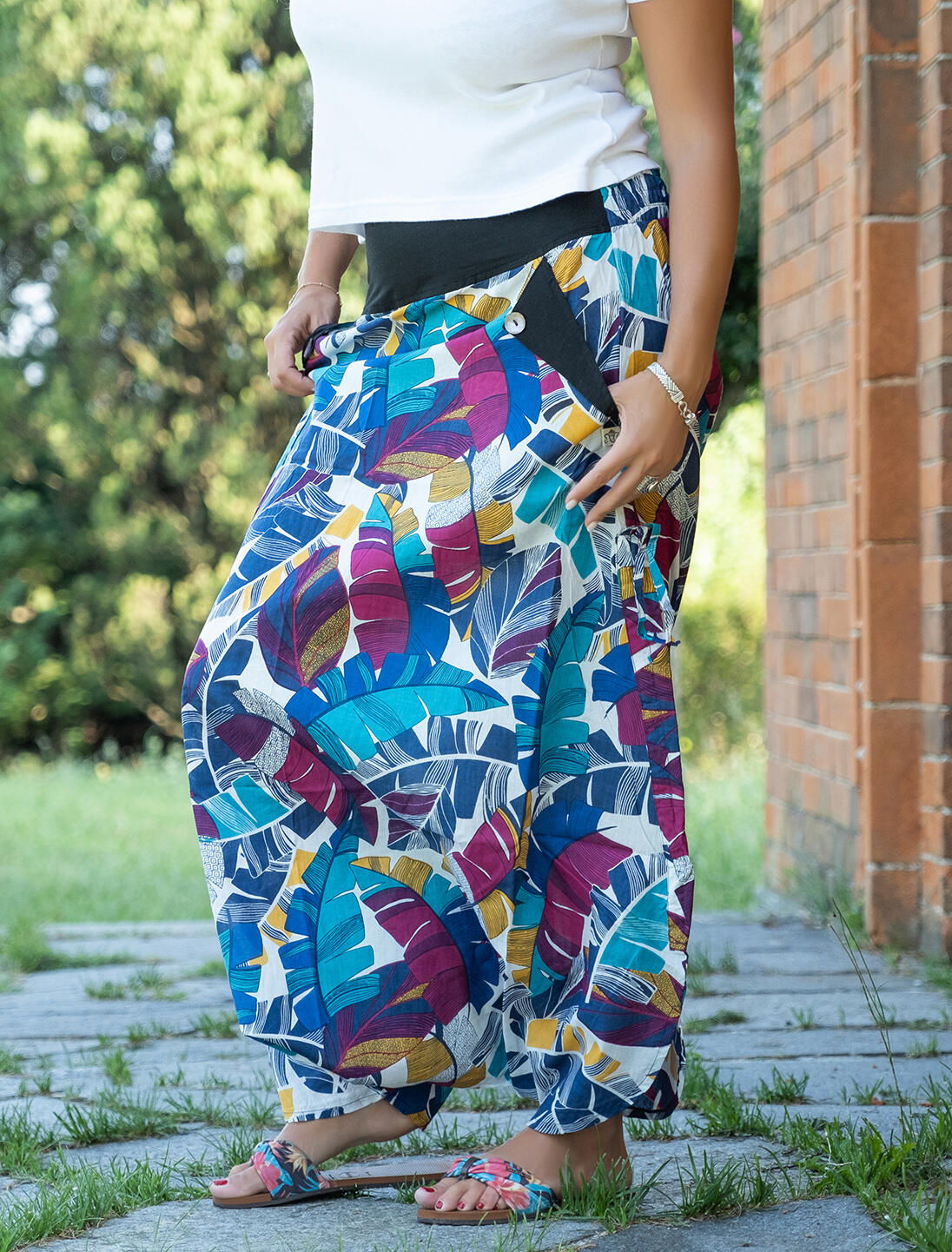 Falda pantalón larga Varuni con lazos - Hojas multicolor