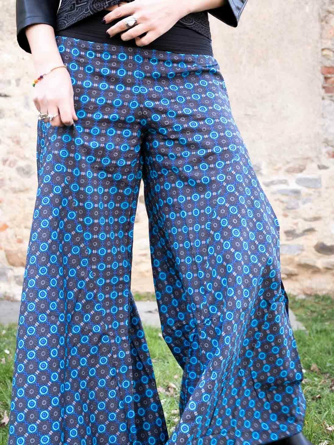 Pantalone donna lungo Ekta gamba larga - blu fiorato