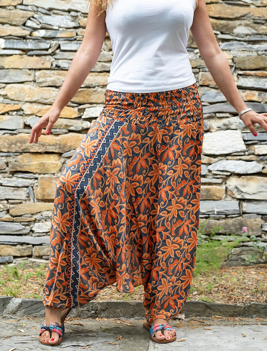 2 en 1 Ambu: Pantalón y vestido -mujer florido naranja