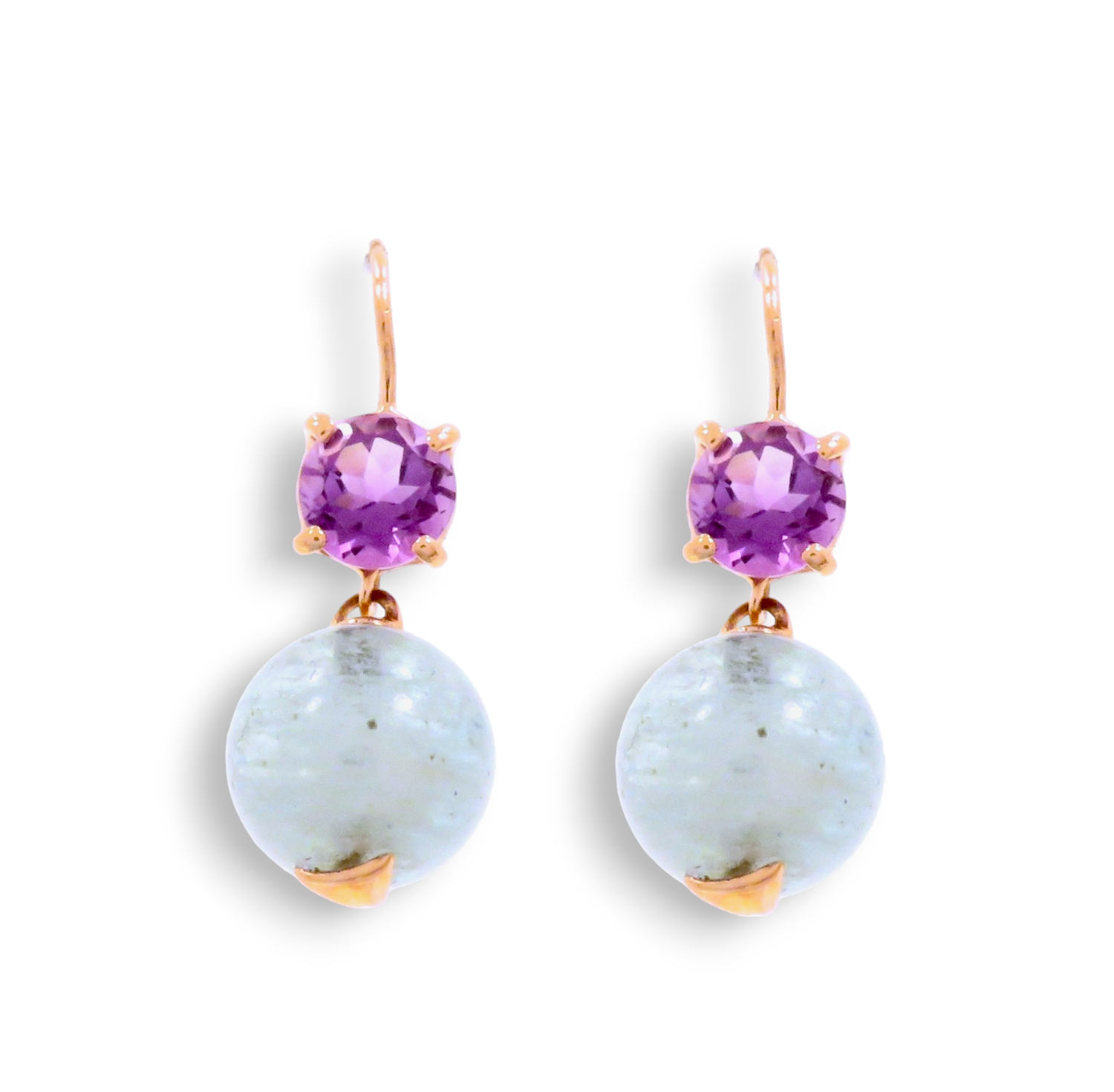 Orecchini A Perno In Oro 9k Con Zirconia Cubica 5mm – Colore Pietra Del Mese (Febbraio Ametista) – Regalo In Cofanetto