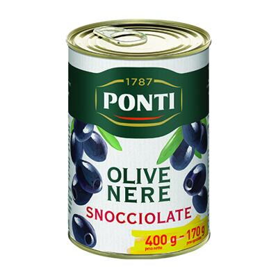 Ponti Olive Nere Snocciolate 400GR A SCATOLO DA 12 CONFEZIONI