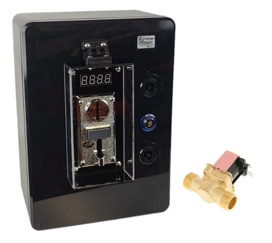 1 DOCCIA (per esterni) - Gettoniera multimoneta + elettrovalvola 12Vcc - CON DISPLAY ESTERNO