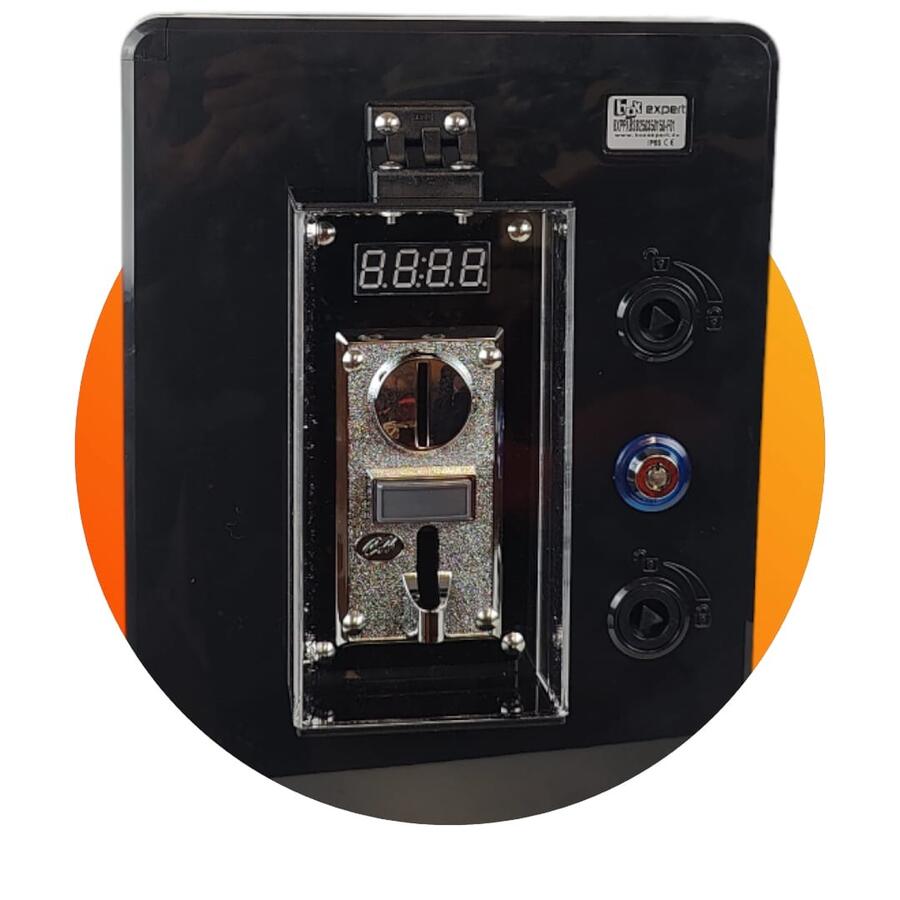 1 DOCCIA (per esterni) - Gettoniera multimoneta + elettrovalvola 12Vcc - CON DISPLAY ESTERNO