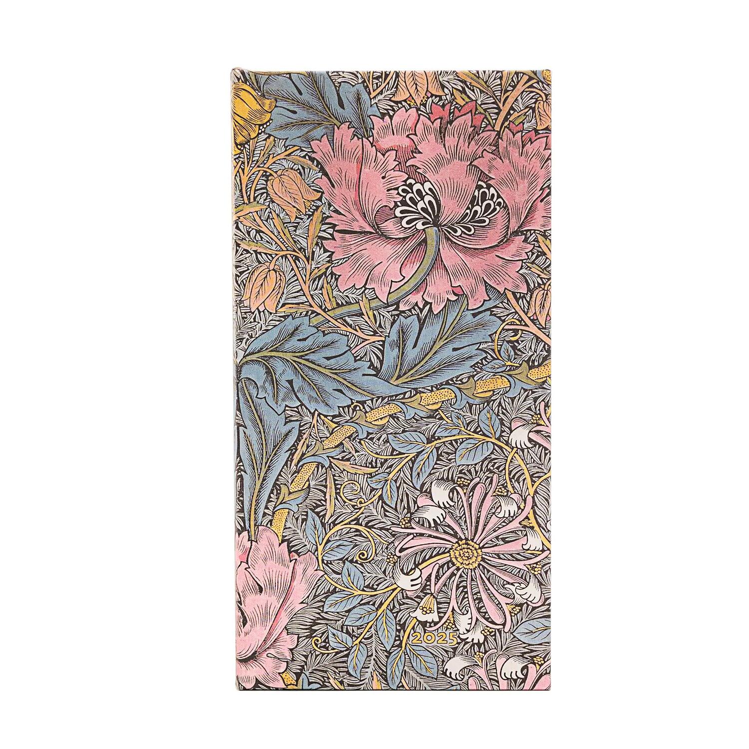 Agenda settimanale 2025 - Morris Caprifoglio Rosa - PAPERBLANKS 12 MESI - Formato Slanciato
