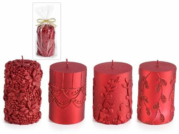 CANDELA ROSSA A RILIEVO PAESAGGIO NATALE H CM.7 DIAM. 28/H ( SCELTA PAESAGGIO) PZ.1