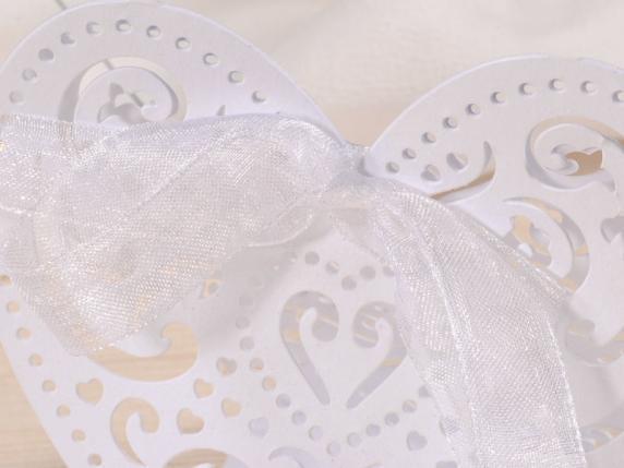 Scatolina a forma di cuore intagliata bianca in carta cf.25 pezzi