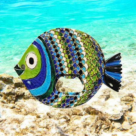 Pesce Blu/Verde apri bottiglia in resina con magnete pz.1