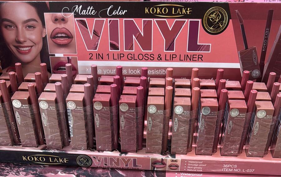 KOKO LAKE VINYL MATTE COLOR 2 IN 1 LIPGLOSS & LIP LINER [Confezione da 36 pezzi]