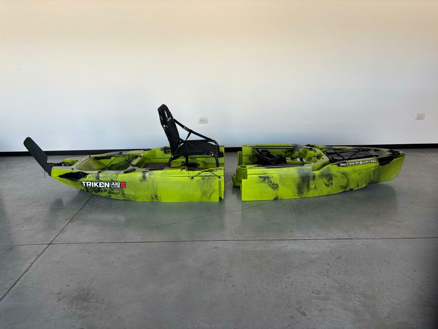 Kayak a Motore di prua Haswing Cayman 55lb con GPS + Pedali divisibile Big Mama Triken 330 live S, con ruote e vasca del vivo