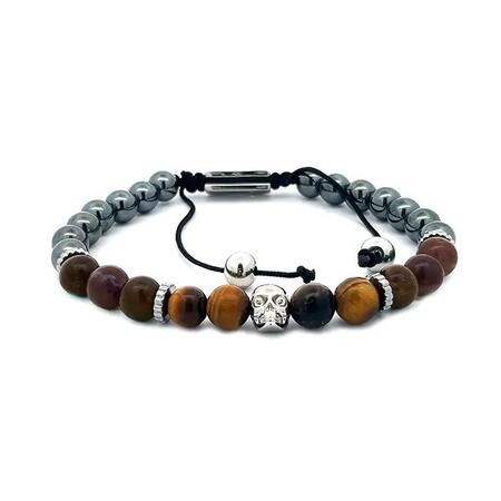 Bracciale Uomo Perline Con Teschio