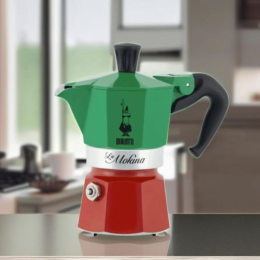 Bialetti 5650 Caffettiera da caffè Moka Express Colore Verde/Rosso/Bianco 1/2 Tazza 30 ml