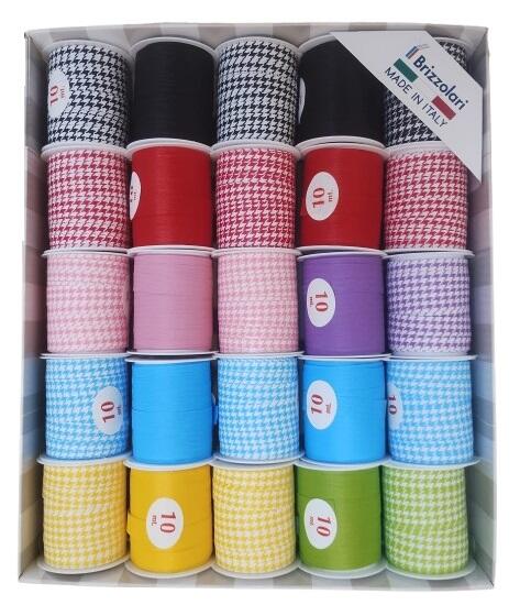Scatola Completa Nastri Brizzolari - 25 Bobine Assortite 10mt Cad. - Made in Italy per Hobby e Decorazioni