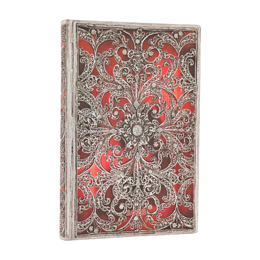 Agenda settimanale 2026 Paperblanks "Granato" – Collezione Filigrana d’Argento – Mini Flexi
