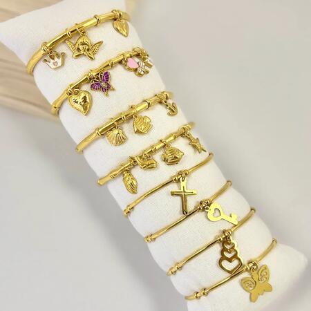 Bracciale Rigido Ciondolo Marino Abbinati Acciaio Inossidabile