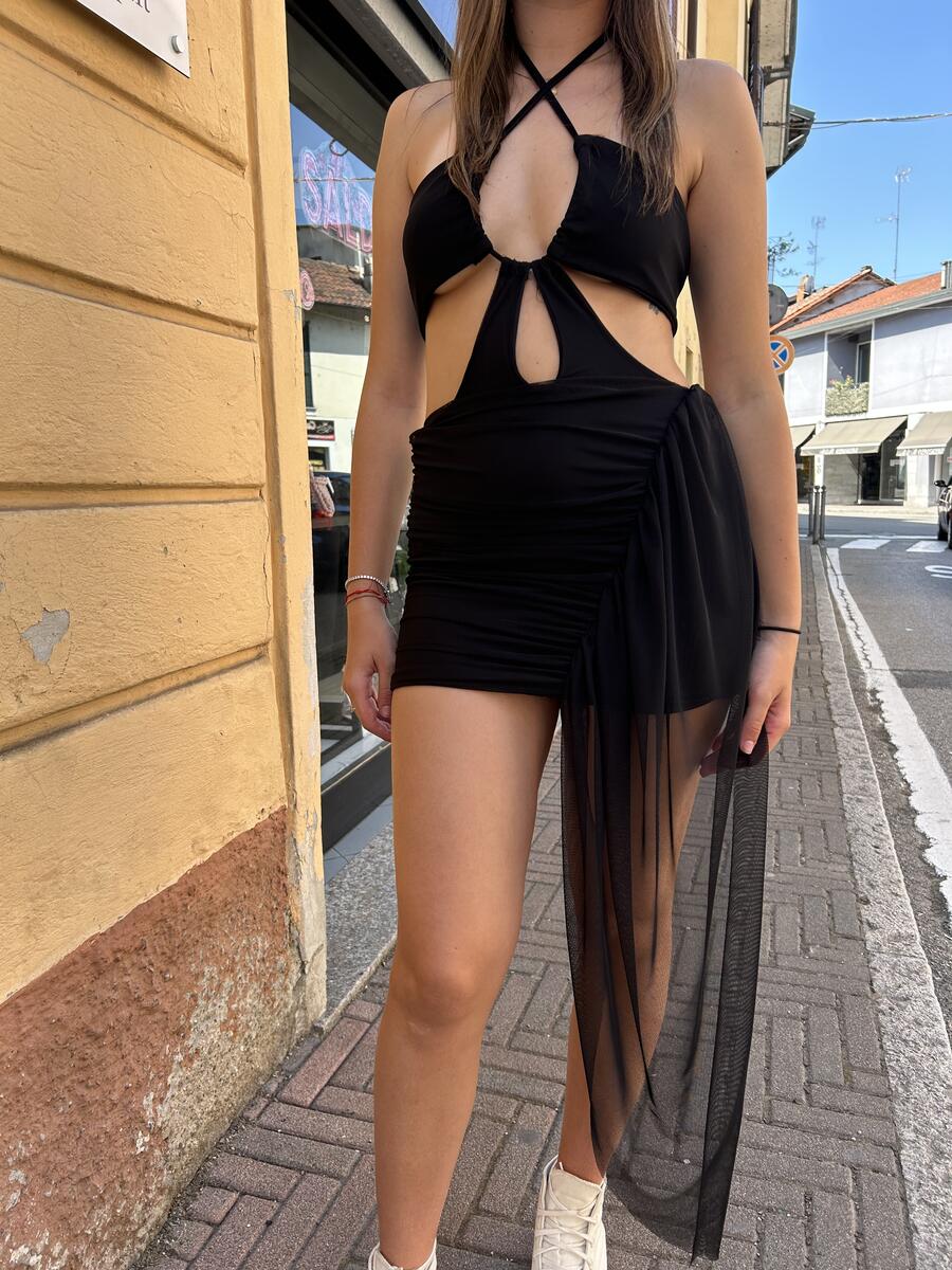 NOVITÀ Mini dress scollo incrociato e strascico laterale