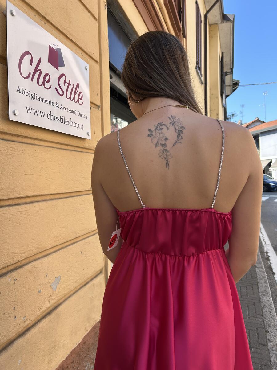 NOVITÀ Abito in raso bretelline strass
