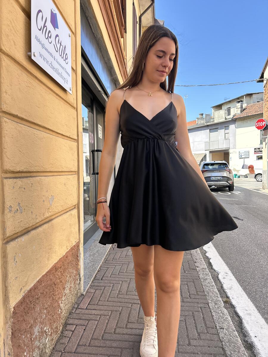 NOVITÀ Abito in raso bretelline strass