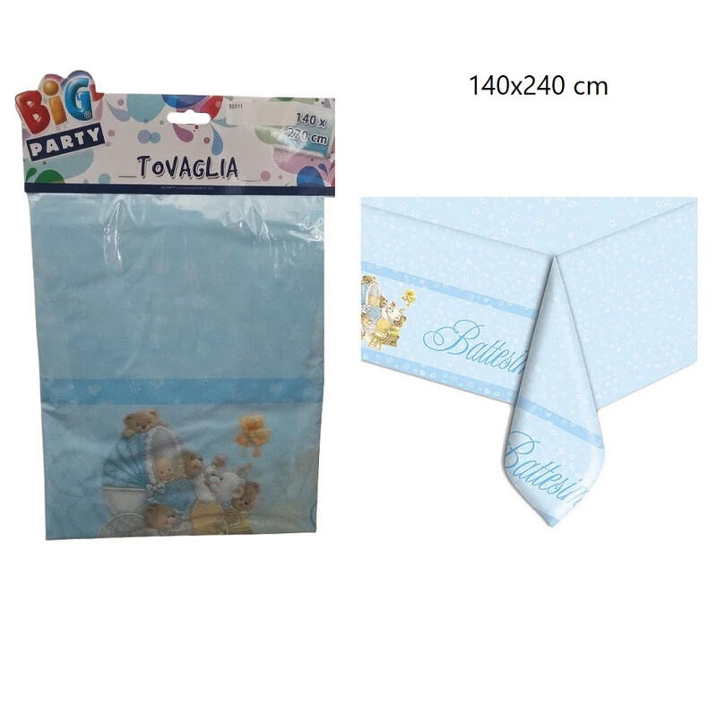 6 Tovaglie in PVC 140x270 cm – Tema Battesimo Baby Bears Celeste