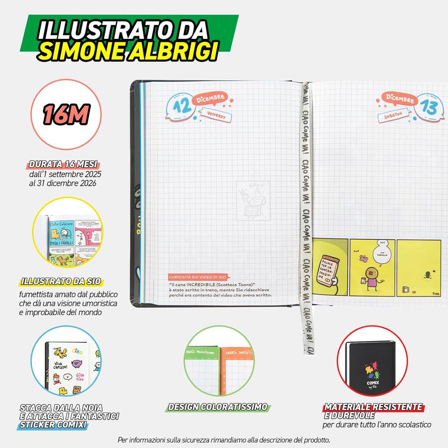 COMIX Scottecs by Sio - Agenda Scolastica 16 Mesi BLACK
