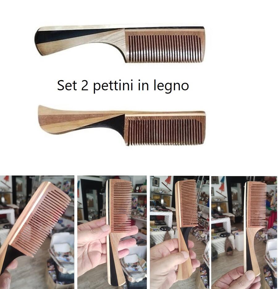 Set 2 Pettini Etnici Artigianali in Legno Intarsiato – Design Unico e Delicato sui Capelli 