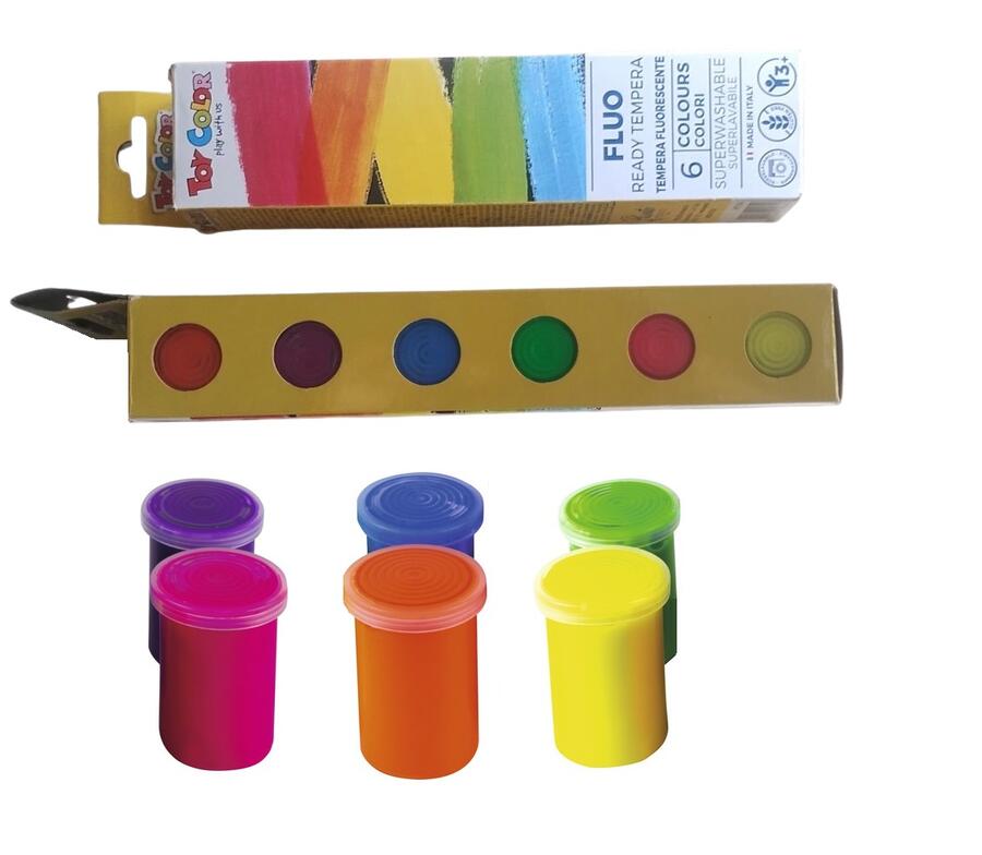 Set 6 Colori Fluorescenti Toy Color Fluo – Tempera Lavabile da 25 ml 