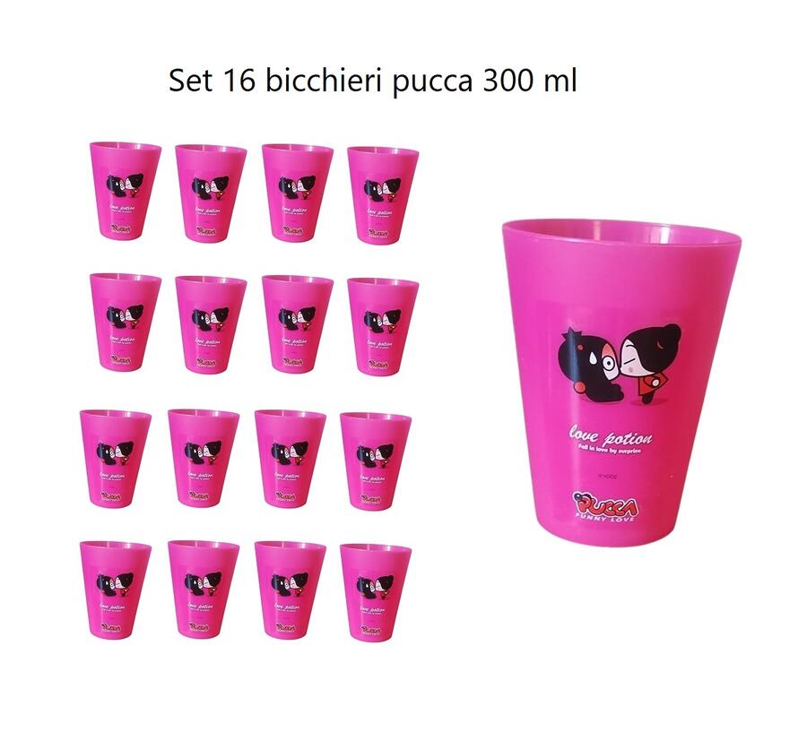 Lotto 16 Bicchieri in Plastica Dura Pucca – Design "Love Potion" Fucsia - Riutilizzabili e Resistenti