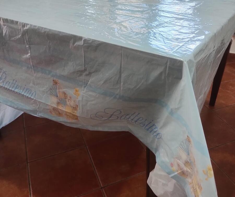 6 Tovaglie in PVC 140x270 cm – Tema Battesimo Baby Bears Celeste