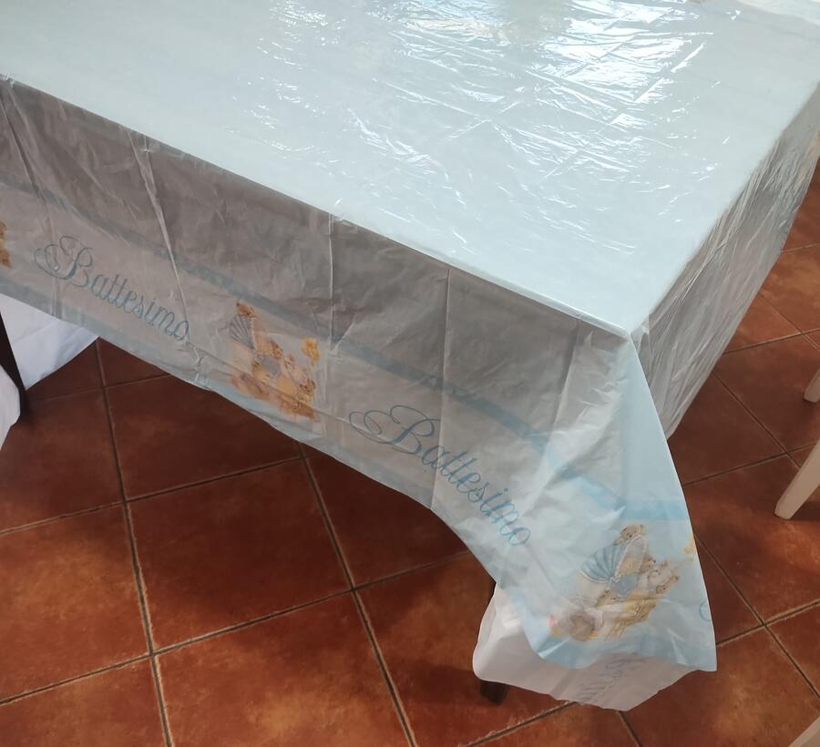 6 Tovaglie in PVC 140x270 cm – Tema Battesimo Baby Bears Celeste