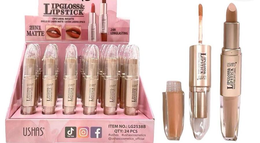 USHAS LIPGLOSS & LIPSTICK 2 IN 1 MATTE 24 H LONGLASTING
 [Confezione da 24 pezzi]