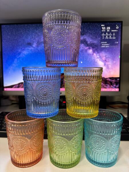 SET DA 6 BICCHIER DA 300 mI COLORATI CON DECORO