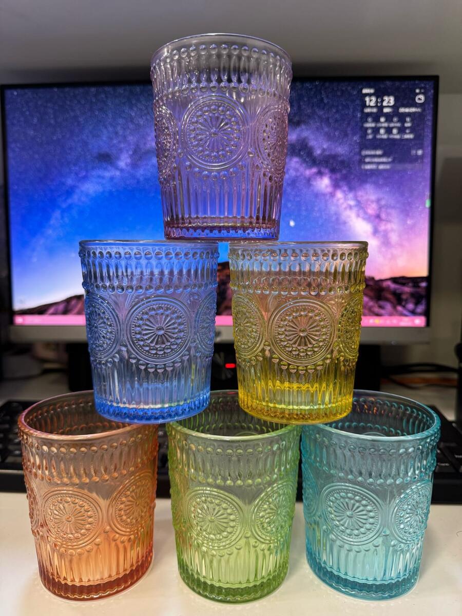 SET DA 6 BICCHIER DA 300 mI COLORATI CON DECORO