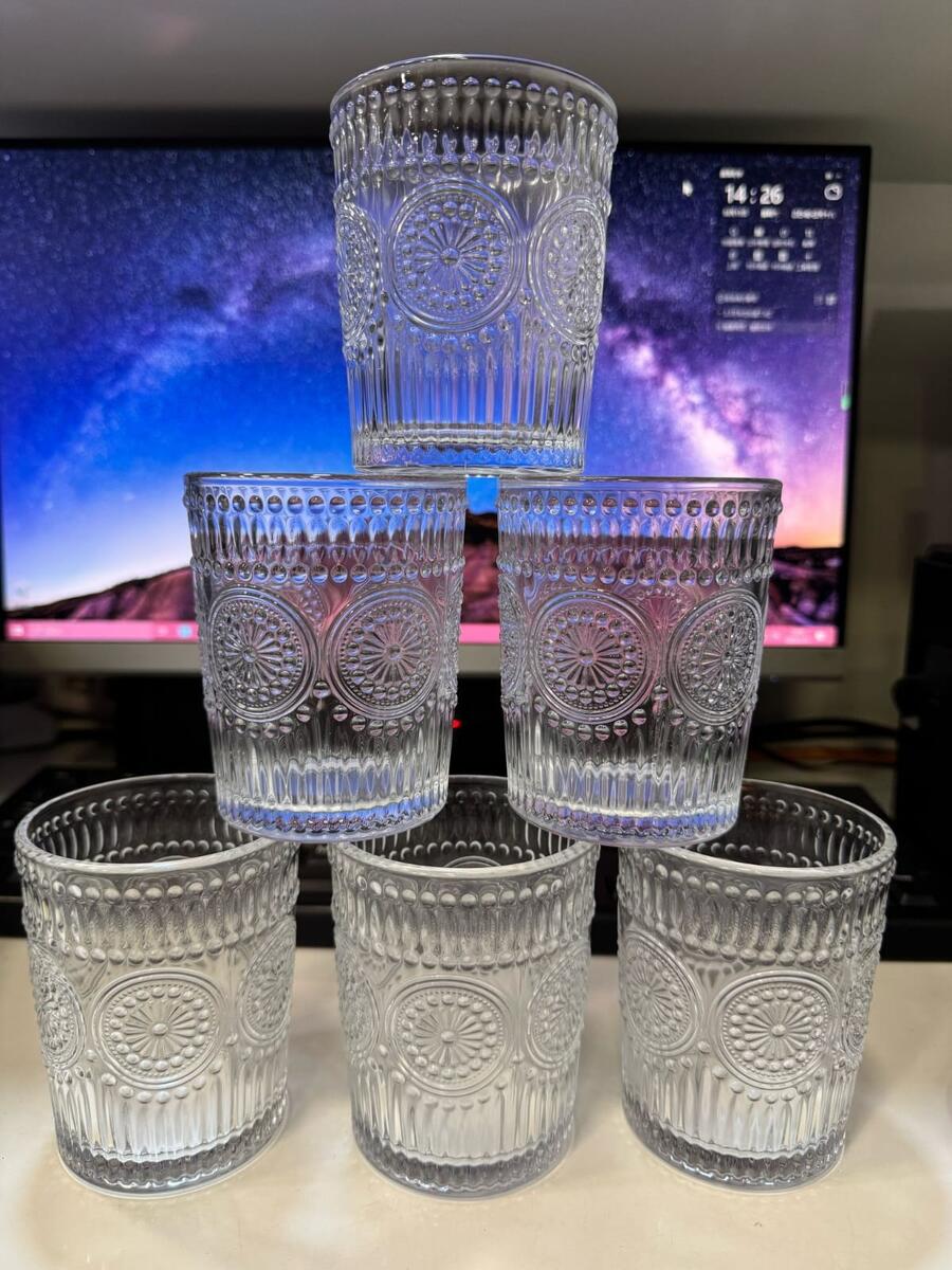 SET DA 6 BICCHIER DA 300 mI TRASPARENTI CON DECORO