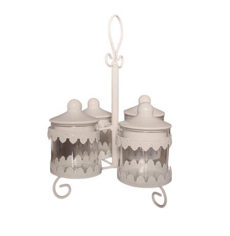 Portaspezie/Salsiera in Metallo Bianco Lucido a 4 Scomparti - Stile Shabby Chic