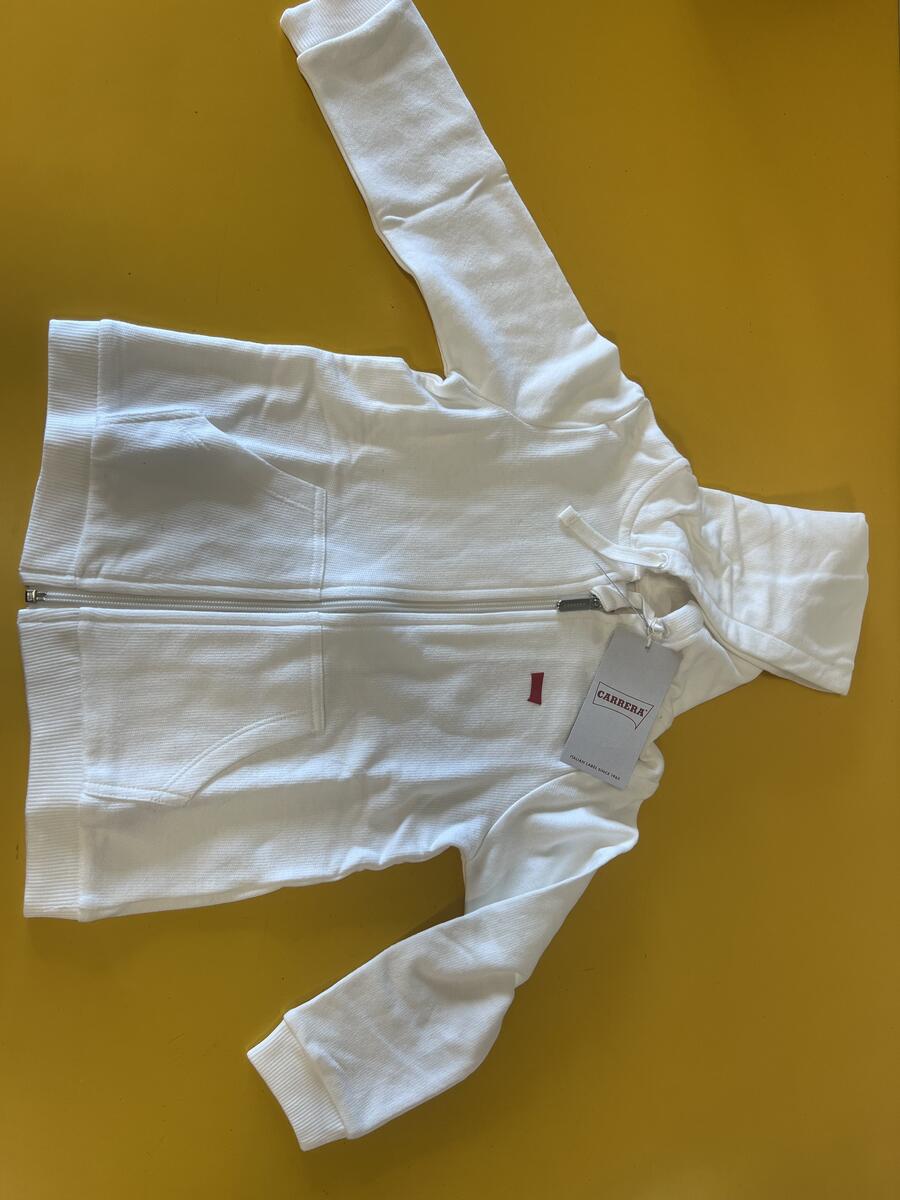 FELPA BIANCA ZIP CON CAPPUCCIO CON LOGO 3 ANNI