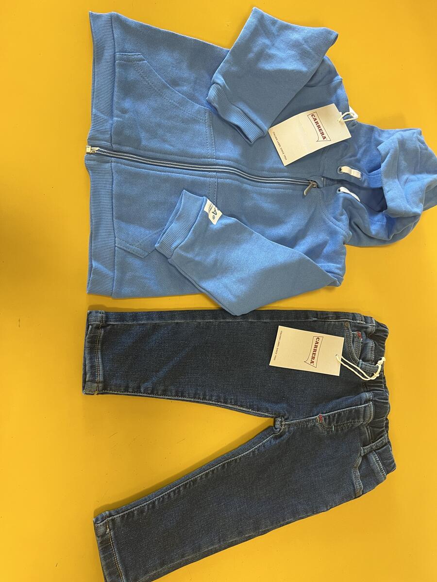 Felpa jeans completo carrera misura 12 mesi altezza 80cm cotone 100%