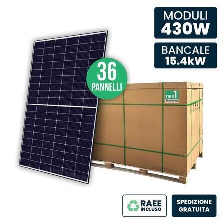  Bancale 15kW con 36 Pannelli 430W TIER-1 TOPCon Black Frame 1722x1134x30mm