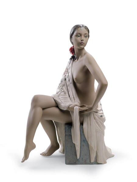 Lladró - Scultura “Donna Nudo con Scialle” – Porcellana Artistica Dipinta a Mano