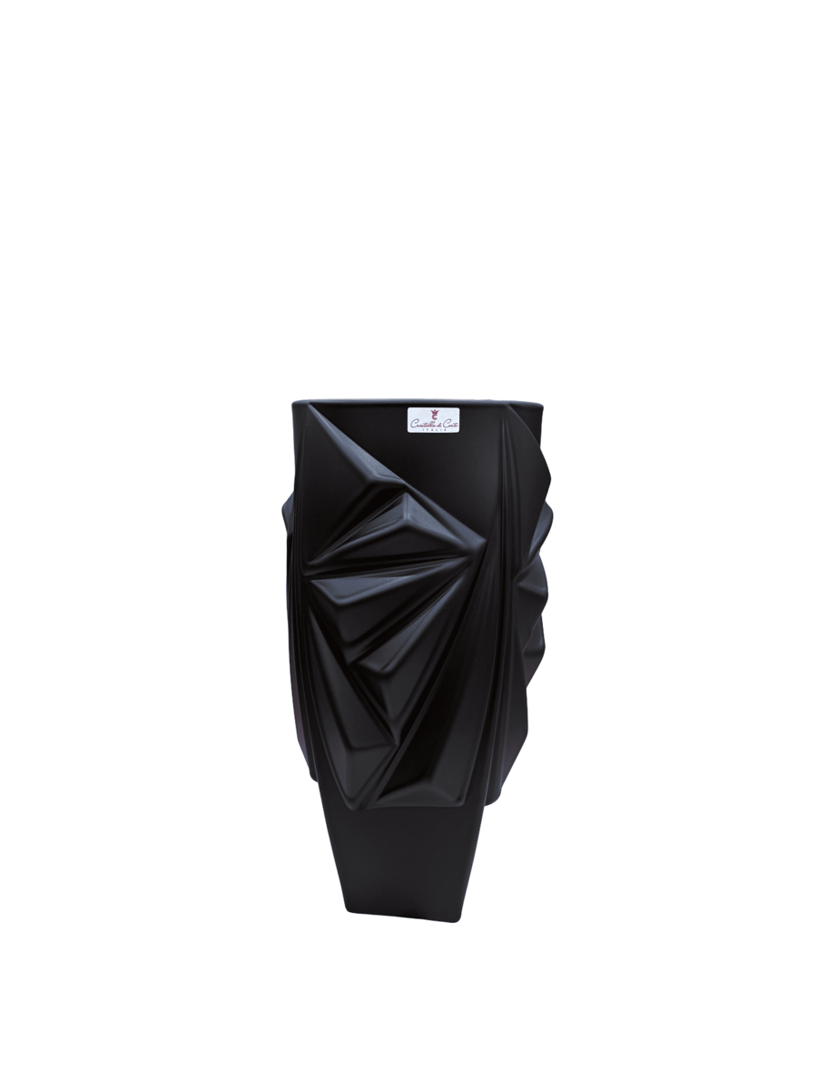 Onlylux - Vaso Nero “Iceberg” Cristallo di Corte – Design Elegante in Cristallo da 30 cm