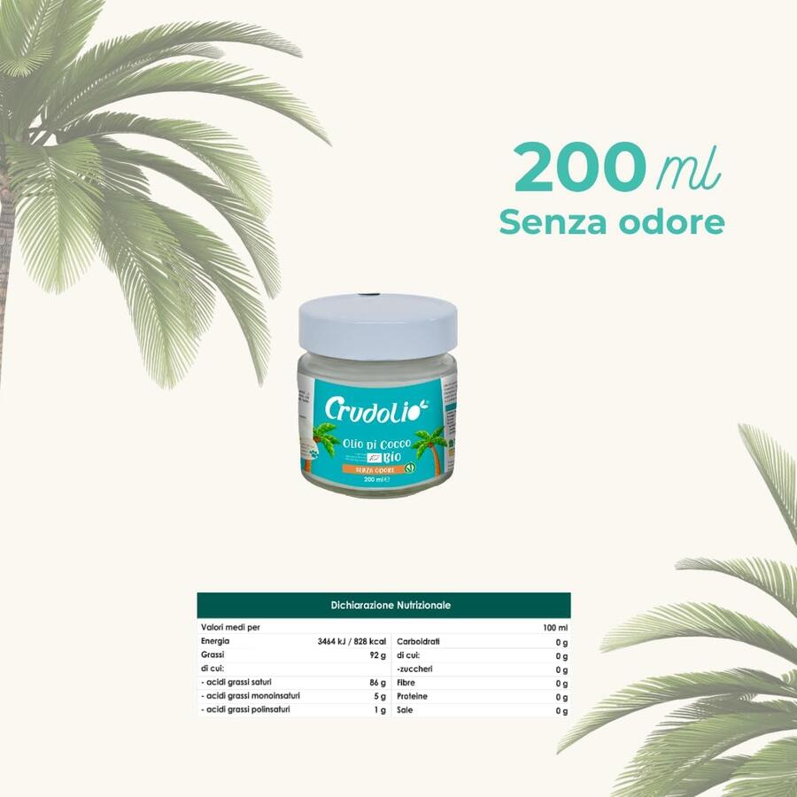 Olio di Cocco BIO senza odore 200 ml - Crudolio