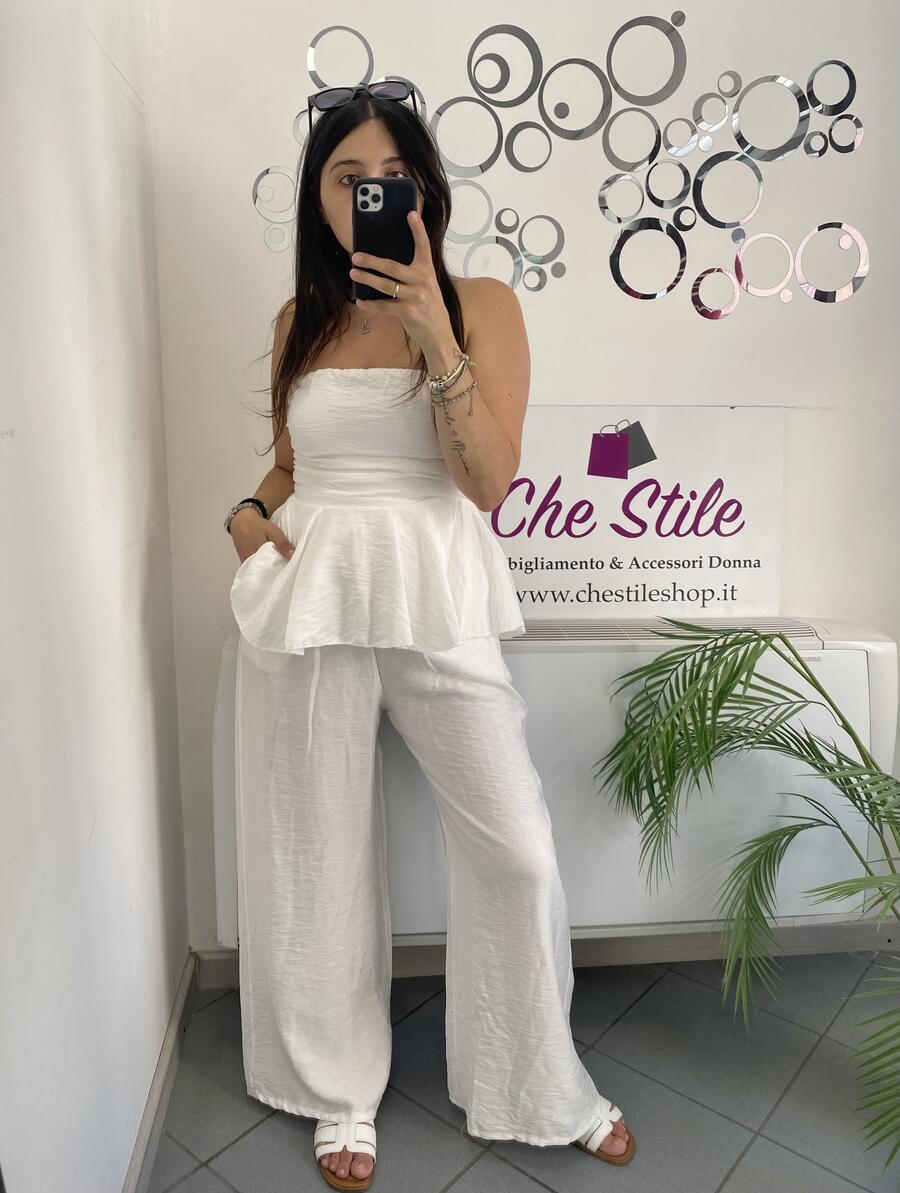 NOVITÀ Completo in viscosa top con balza e pantalone palazzo 