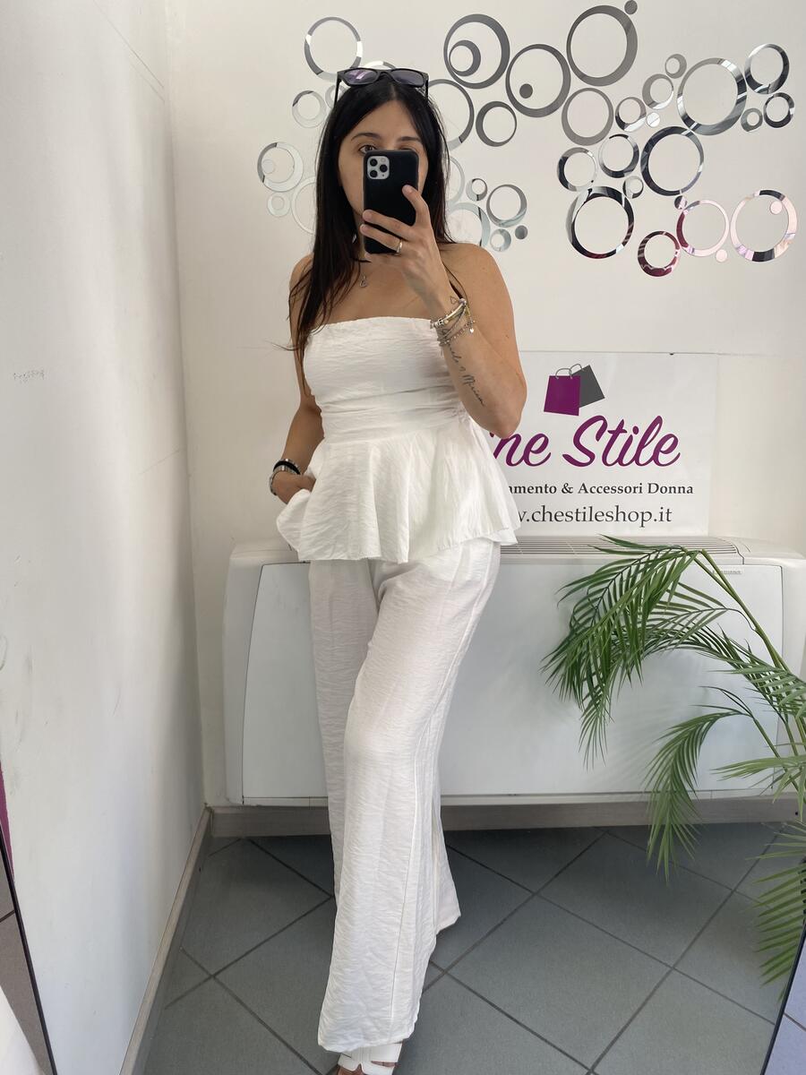 NOVITÀ Completo in viscosa top con balza e pantalone palazzo 