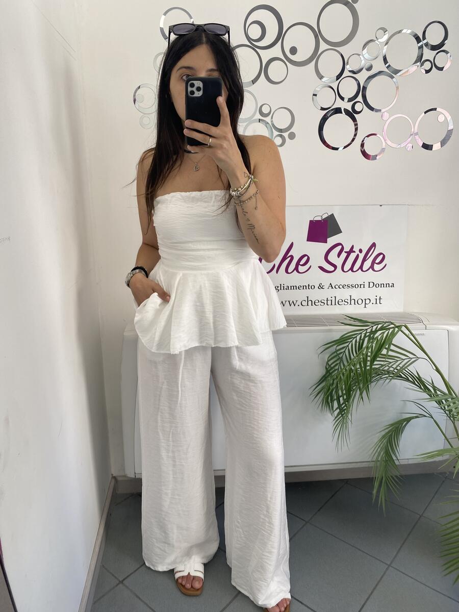 NOVITÀ Completo in viscosa top con balza e pantalone palazzo 
